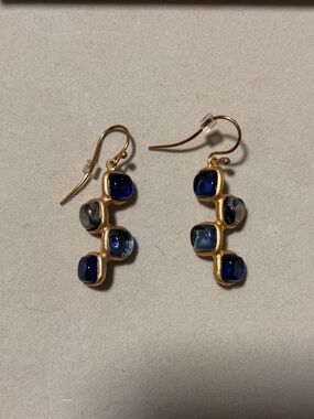 The Met Iridescent Drop Earrings with Blue Glass Stones